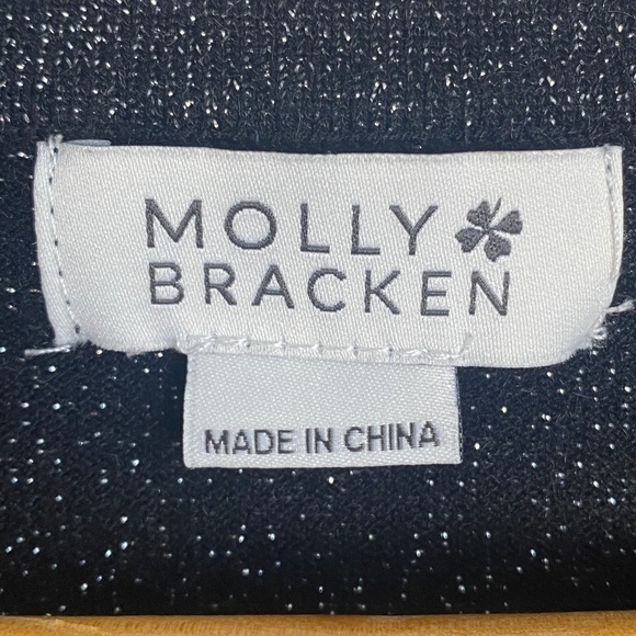 Molly Bracken Women's Black Front Twist Knot Silver Glitter Lightweight Sweater - Picture 2 of 12